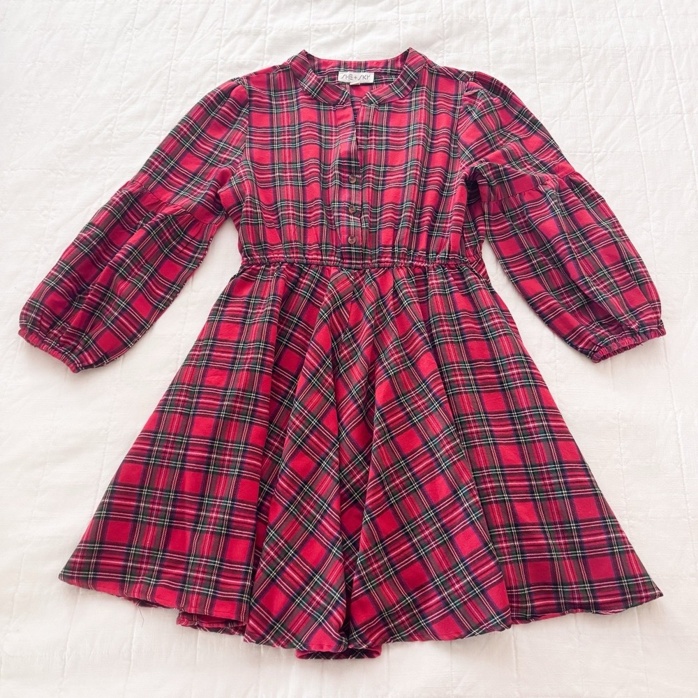 She + Sky Tartan Plaid Dress Women's LARGE Holiday Button Front Christmas